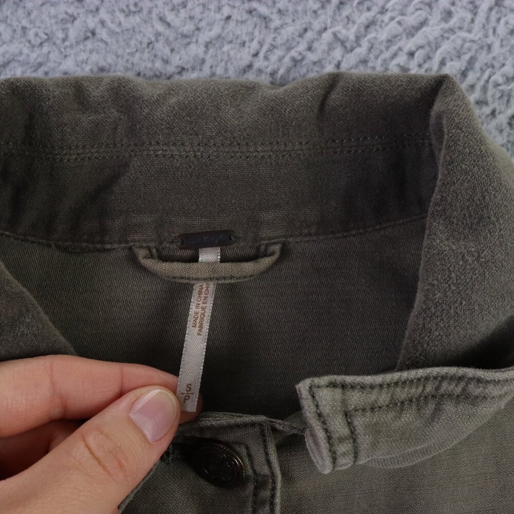 Free People Military Jacket Women Small Green Slouchy Canvas Full Button Utility - Picture 7 of 10